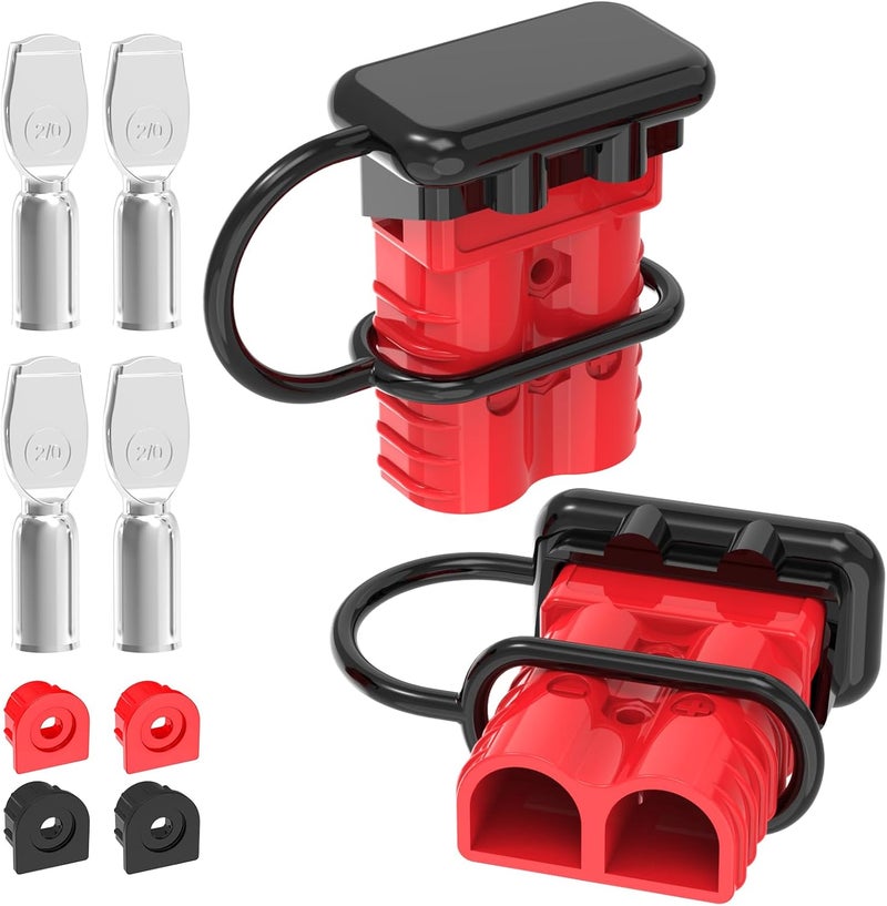 Malictele Store Anderson Connector, 350Amp Battery Quick Disconnect 2/0AWG 600V Anderson Plug Heavy-Duty Winch Wiring Kit for Towing (2Pack) - RED - Image 1